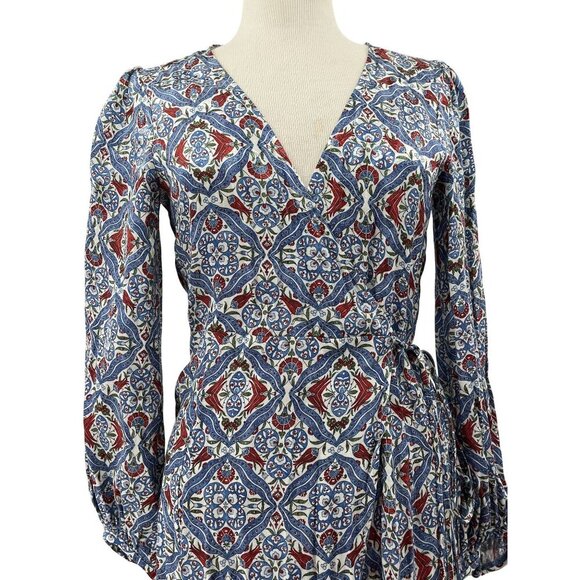 Zara Woman Wrap Dress Midi Floral & Geometric  Size M Lightweight - Picture 8 of 11